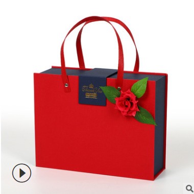 空盒周年庆礼品盒红色喜糖盒加大加宽伴手礼盒翻盖手提盒子现货