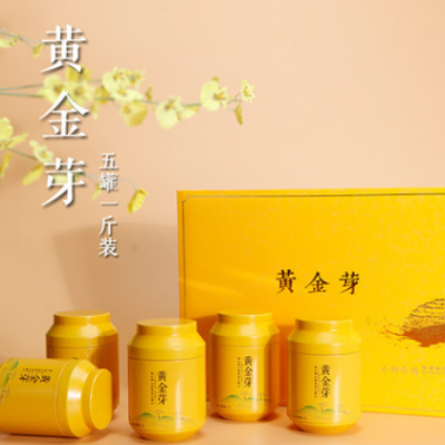 新款黄金芽礼盒包装空盒黄金芽茶叶包装盒5罐250g黄金芽圆罐包装