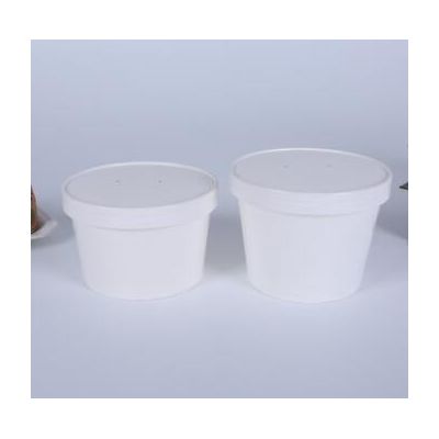 现货一次性牛皮纸汤桶白色圆形带盖粥杯纸碗外卖打包盒食品级汤杯