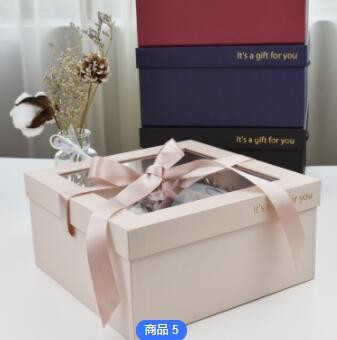 批发定制粉色丝带PET开窗礼品包装盒母亲节情人节适用香水礼品