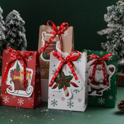 现货批发圣诞礼品袋伴手礼袋圣诞袜包装袋糖果袋可爱蝴蝶结纸袋