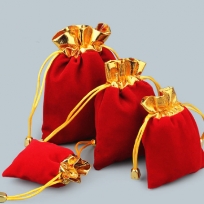 厂批发红色绒布首饰袋 拉绳束口袋饰品收纳小布袋 文玩包装礼品袋