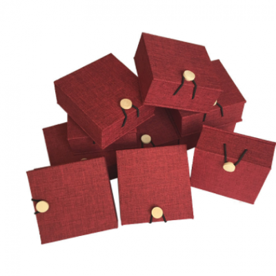 批发红色麻布木扣首饰盒珠宝玉器手镯盒水晶手串饰品包装盒礼品盒