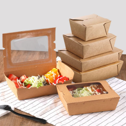 牛皮纸折叠盒长方形快餐包装盒外卖一次性打包餐盒可印logo小批量