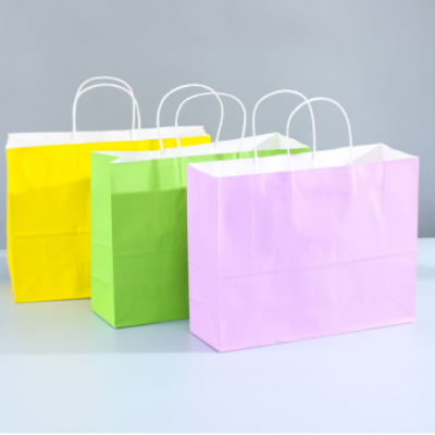 彩色手提纸袋现货外卖打包包装袋服装购物牛皮纸企业礼品袋