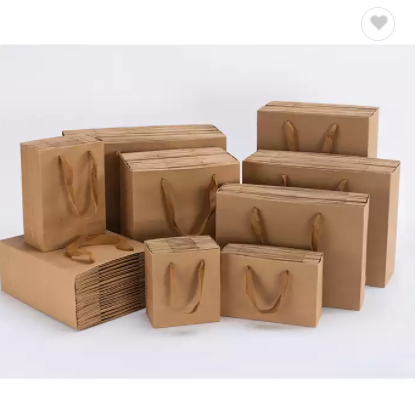 Custom Luxury Cardboard Packaging Brown Kraft Gift Craft Shopping Paper Bag With Ribbon Handles / 2