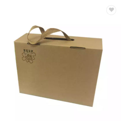 Custom Logo Brown Printed Corrugated Shipping Shoe Packaging Kraft Paper Box with Rope Handle / 1