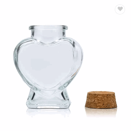 Empty 50ml 70ml 2oz Heart Shape Clear Glass Vial Bottle pendant Wishing glass bottle with cork stopp / 2
