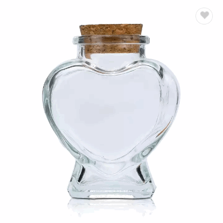 Empty 50ml 70ml 2oz Heart Shape Clear Glass Vial Bottle pendant Wishing glass bottle with cork stopp / 3
