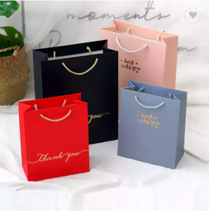 Luxury Wedding Gift Thank You bag Custom Hot Stamping Gold Logo Handle Packaging Shopping Paper Bags / 2