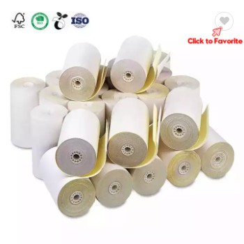 Tengen Free Samples (50 Rolls) 3 1/4" x 85' 2-ply White Canary Carbonless Paper Rolls / 1