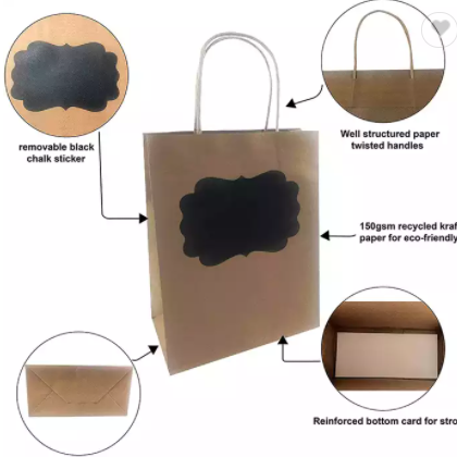 PREMIUM QUALITY chalk sticker Brown Shopping Label Party Bag Low MOQ Medium Size Kraft Gift Bags Wit / 1