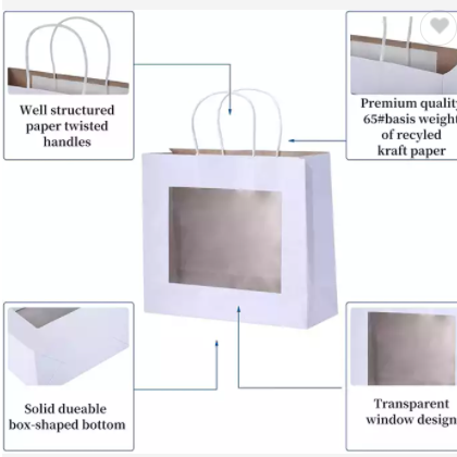 2022New design White Kraft Flower Bouquet Valentine Tote Gift Paper Bag With Window For Christmas Ca / 2