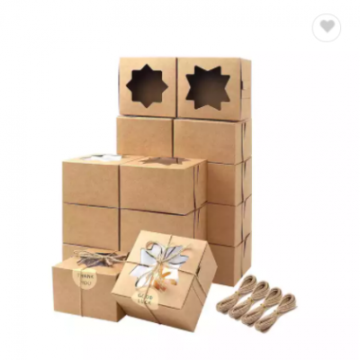 Custom Gift Wrapping Party Supplies Cake Bread Brown Kraft Paper Window packaging boxes for food and