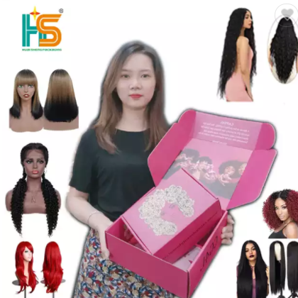 HS Luxury Free sample free design color logo Wig hair extensions box packaging custom logo / 1
