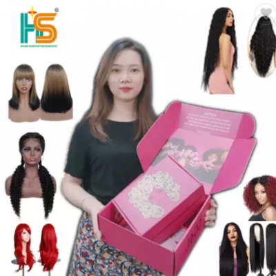 HS Luxury Free sample free design color logo Wig hair extensions box packaging custom logo