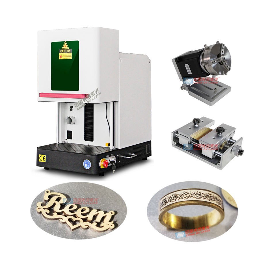 Enclosed 2.5D JPT 60w mopa laser jewelry engraving gold silver jewelry marking machine with ring rot / 3