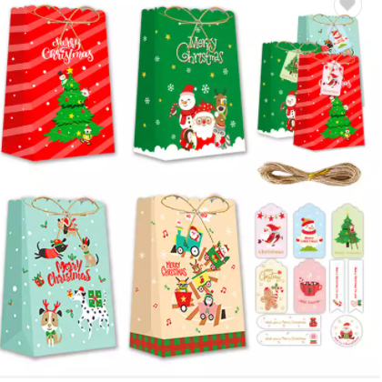 Candy and cookie packaging bags Merry Christmas self-sealing paper gift bags with handles / 3