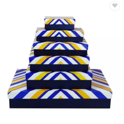 Custom Red White Black triangle Stripes Lid and Pink Interior Cardboard Box / 2