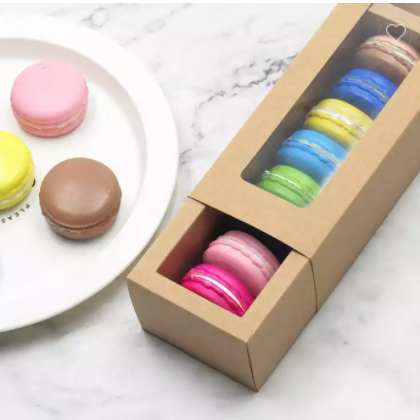 Macaron Packaging Boxes With Clear Window Kraft Without Macarons Inside / 2