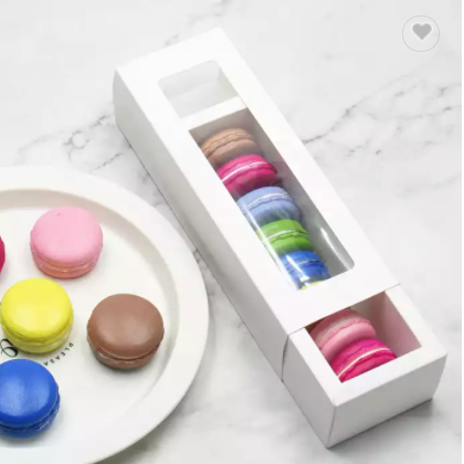 Wholesale White Cardboard Macaron Package Box With Clear Window Custom Packaging Gift Box / 2