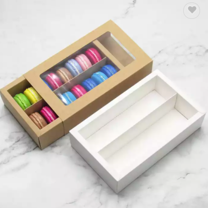 Wholesale White Cardboard Macaron Package Box With Clear Window Custom Packaging Gift Box / 3