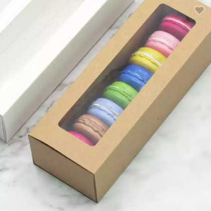Food Grade Drawer Cardboard Packaging Macaron Gift Box Paper Box With Clear Window / 3