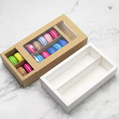 Food Grade Drawer Cardboard Packaging Macaron Gift Box Paper Box With Clear Window / 2