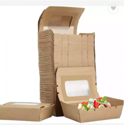 Disposable Takeaway packaging take away kraft brown paper disposable lunch box with window