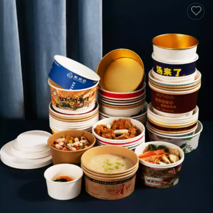 Disposable Food Container Waterproof And Grease Proof Brown Kraft Paper Soup Bowl With Paper Lid / 3