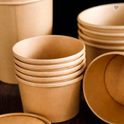 Factory Spot Disposable Round Kraft Paper Bowl With Lid Take-out Packaging Salad Fast Food Lunch Box / 2