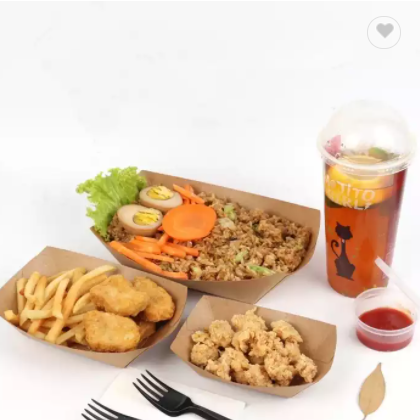Customize Hotdogs Boat Shape Trays French Fries Container Fried Chicken Box Package Paper Tray For F / 3