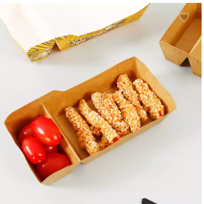Paper Food Boxes Thickened Kraft Paper Grease Proofing Ship Boxes Disposable Fast Food Takeaway Boxe / 3