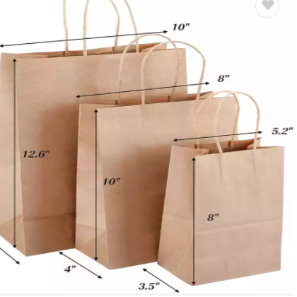 Eco-friendly Flat Handle Kraft Brown Take Away Paper Bag With Custom Logo / 2