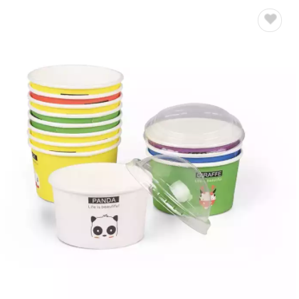 Custom Printed 4 Oz Disposable Ice Cream Paper Cups With Lid And Spoon / 2
