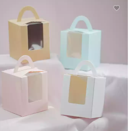 Wholesale cake box Brown kraft paper with handle transparent window for single cucake candy bakery f / 3