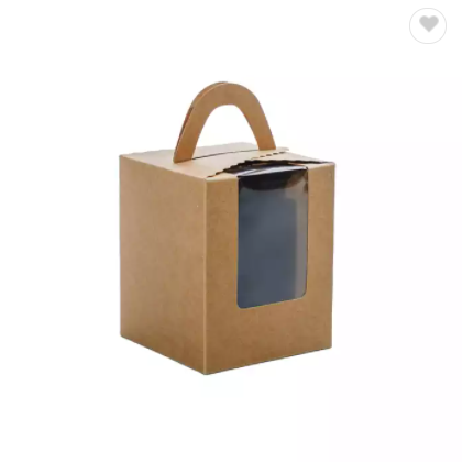 Wholesale cake box Brown kraft paper with handle transparent window for single cucake candy bakery f / 2