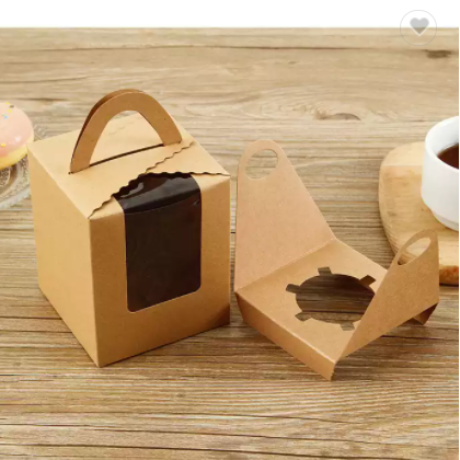 Bulk Kraft Paper Window Clear one Hole Muffin Cup Cake Cupcake Packaging Box Wholesale Custom Transp / 2