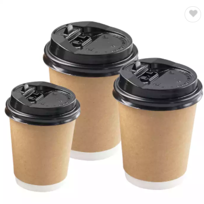 Disposable takeaway double wall kraft hot drink paper coffee cups Paper Cup With Lid / 3