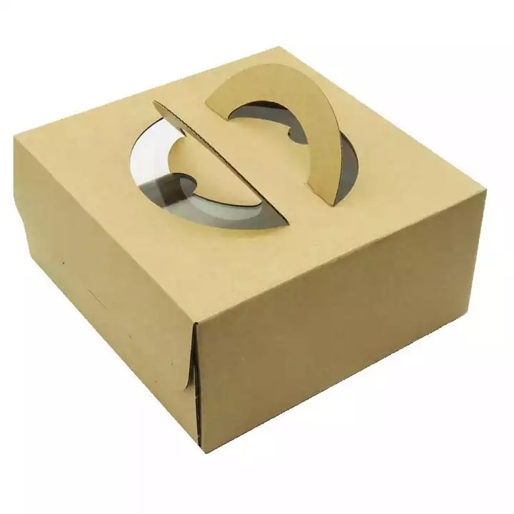 Recycled eco-friendly kraft paper boxes cake packaging box with window custom logo cake paper box / 2