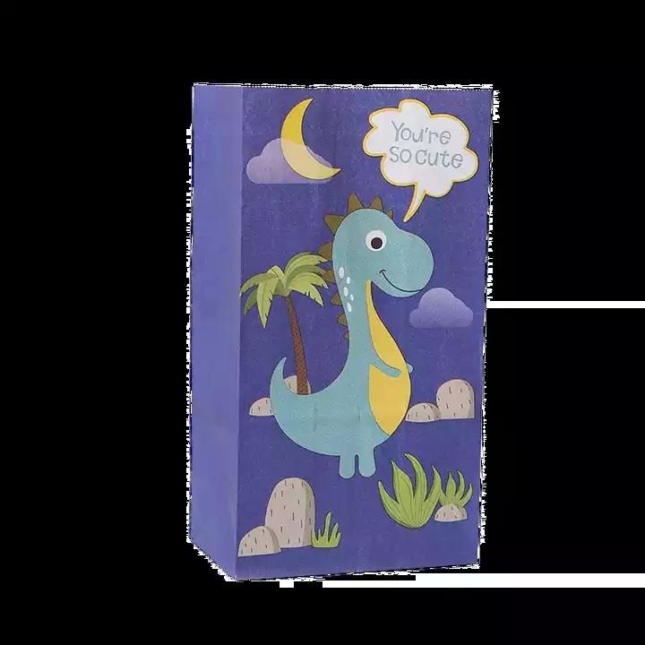 Cartoon Dinosaur Gift Bag With Stickers Kraft Paper Cookie Candy Packaging Bag Jungle Dinosaur Birth / 3