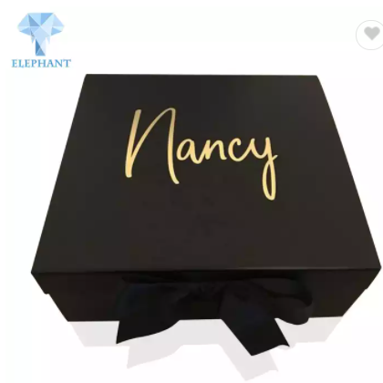 Luxury Gilding Gold Stamp Liquor Box Packaging Bar Packaging Box Luxury Black With Ribbon / 1