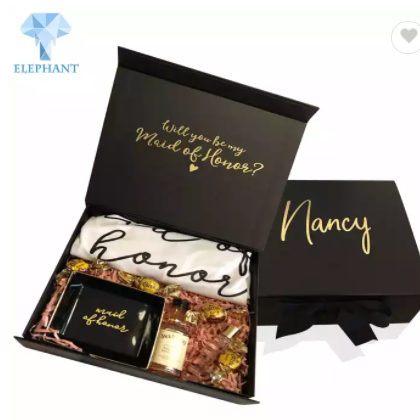 Luxury Gilding Gold Stamp Liquor Box Packaging Bar Packaging Box Luxury Black With Ribbon / 3