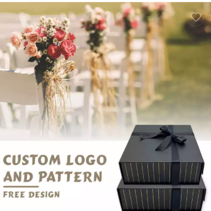 Custom LOGO Black Foldable Magnetic Gift Box Flip Top Gift Boxes Luxury Rigid Cardboard Recyclable P / 3