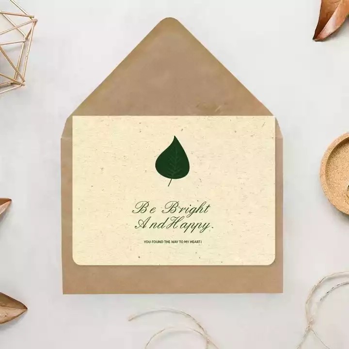 Custom cheap cost printing your own brand logo paper greeting card recycled textured paper thank you / 2