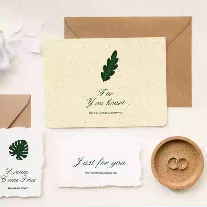 Custom cheap cost printing your own brand logo paper greeting card recycled textured paper thank you / 3