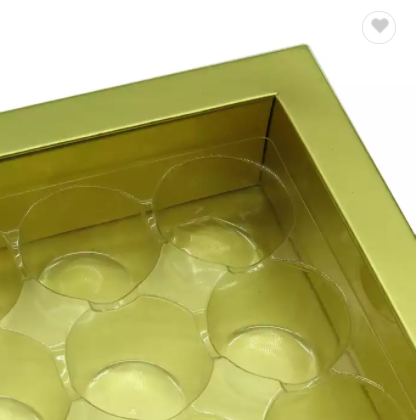 Luxury Cardboard Clear Lid Gift Paper Packaging Golden Blister Tray Chocolate Box With Window / 3