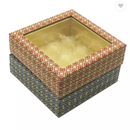 Luxury Cardboard Clear Lid Gift Paper Packaging Golden Blister Tray Chocolate Box With Window / 2