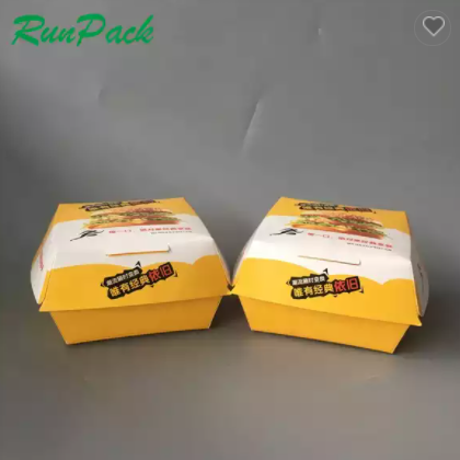 fast food shop use double kraft paper logo printed packing burger paper box packaging / 2