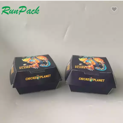 Disposable take away double kraft printed burger paper packaging mini burger box / 3